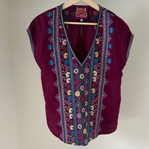 Johnny Was Linen Embroidered Blouse size extra small
